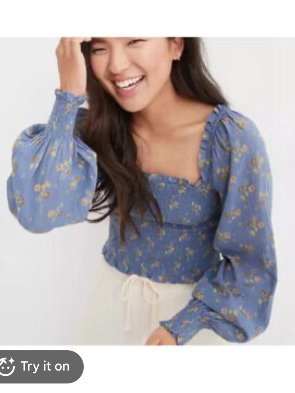Aerie Blue Floral Smocked bodice size medium